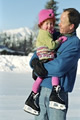 Dad holding child ice-skater