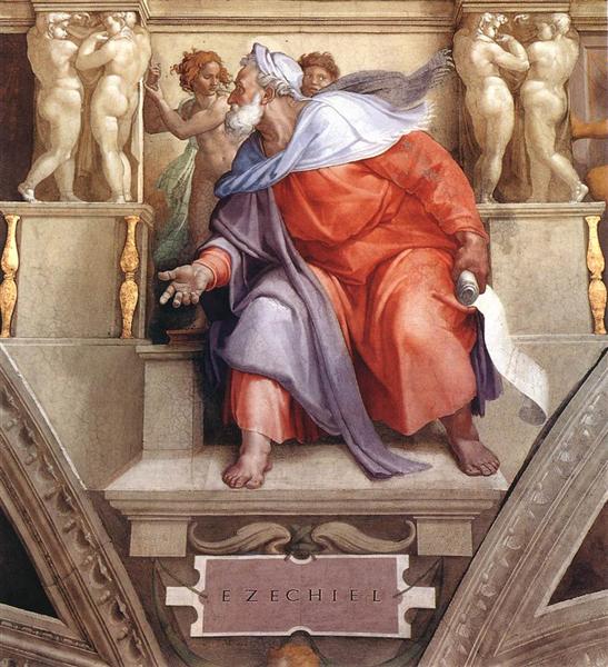 copy of the prophet Ezekiel painted in 1510 by Michaelangelo.